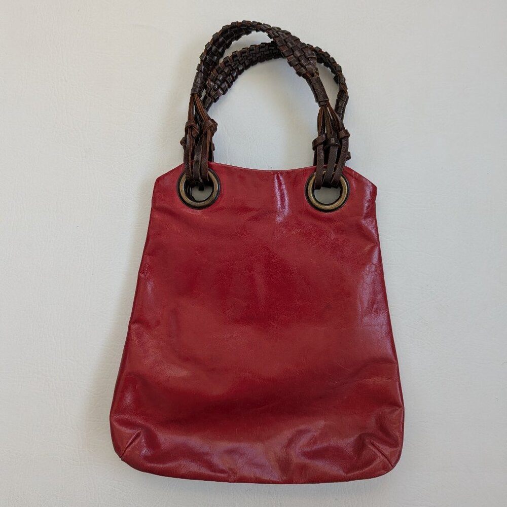 Tano Red Leather Hobo with Braided Brown Handles